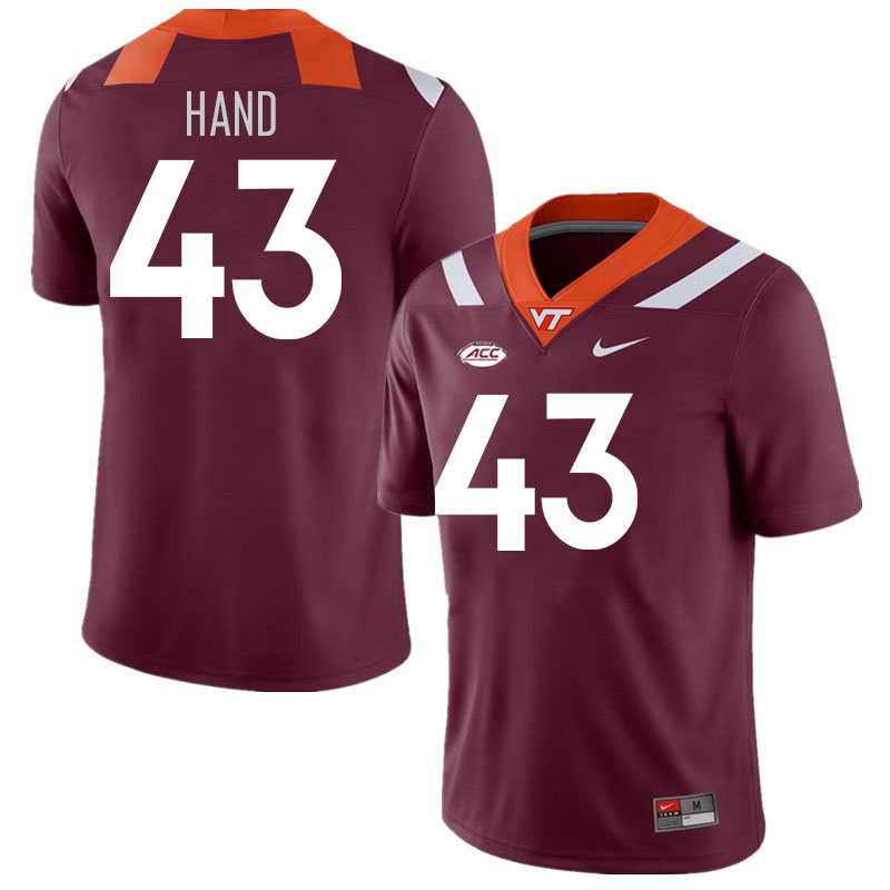 Men #43 Josh Hand Virginia Tech Hokies College Football Jerseys Stitched Sale-Maroon